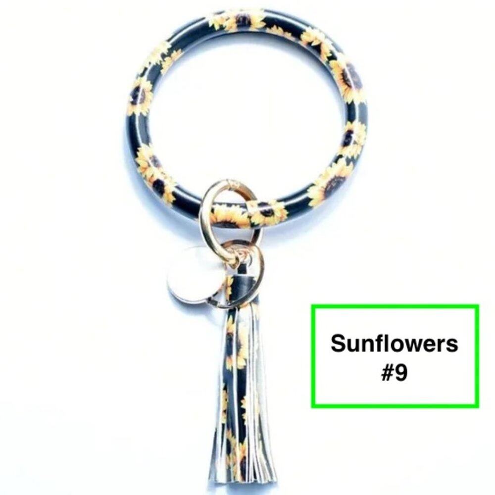 Bracelet Keychain Ring w/Tassel #9 Sunflowers